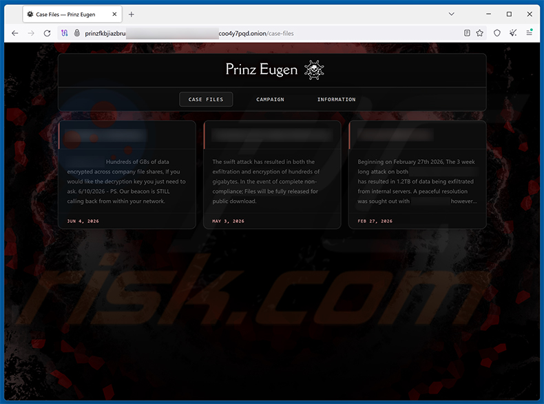 Datenleck-Seite der Prinz Eugen-Ransomware
