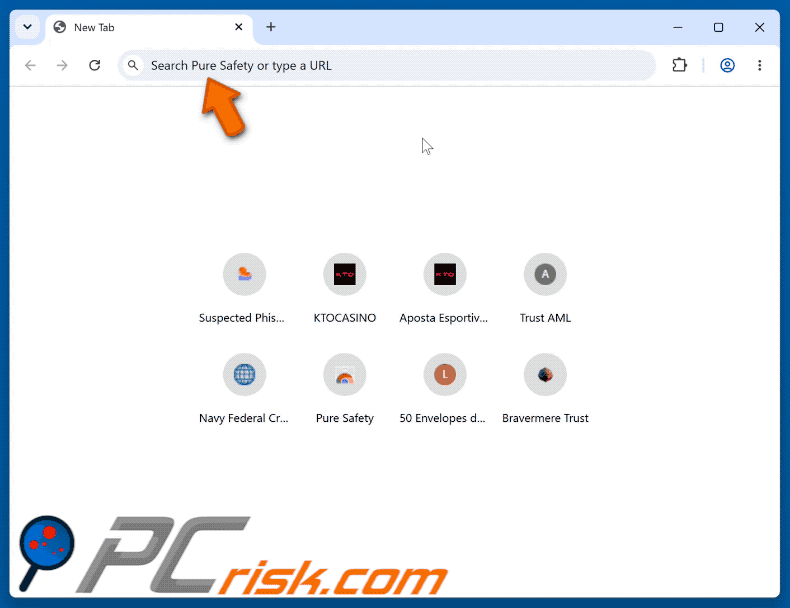 Pure Safety (pureextension.net) Browserentführer, der zu Yahoo weiterleitet (GIF)
