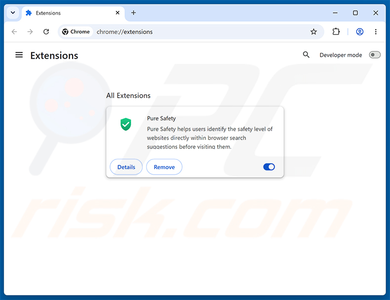 Entfernen von mit Pure Safety (pureextension.net) verbundenen Google Chrome-Erweiterungen