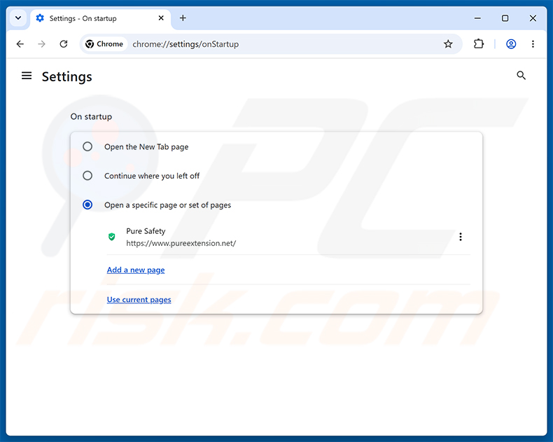 Entfernen von Pure Safety (pureextension.net) aus der Google Chrome-Startseite