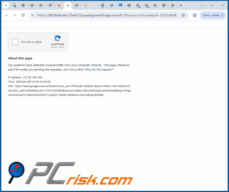 Erscheinungsbild der Webseite quantagrowthforge[.]com (GIF)