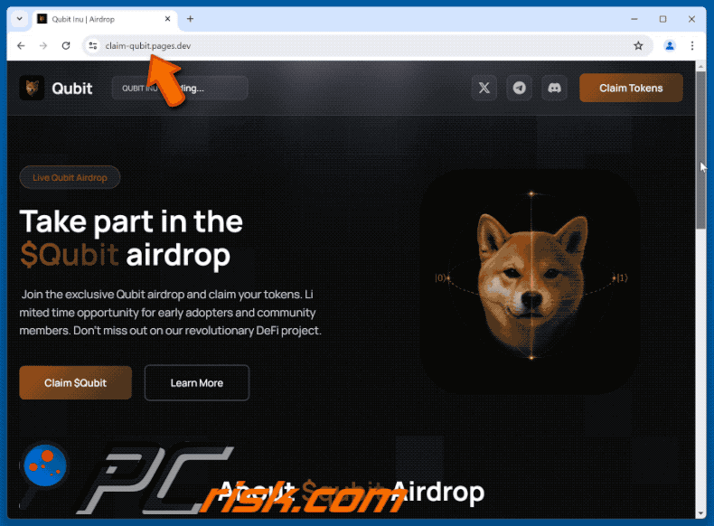 Erscheinungsbild von $Qubit Airdrop Scam (claim-qubit.pages[.]dev) (GIF)
