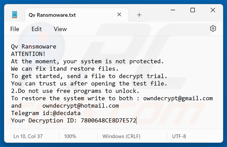 Qv Ransomware Lösegeldforderung (Qv Ransomware.txt)