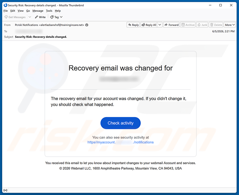 Recovery Email Was Changed Betrug E-Mail-Spam-Kampagne