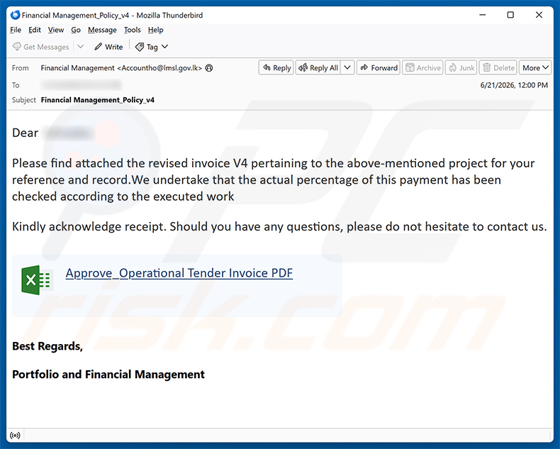 Revised Invoice E-Mail-Betrug Spam-Kampagne