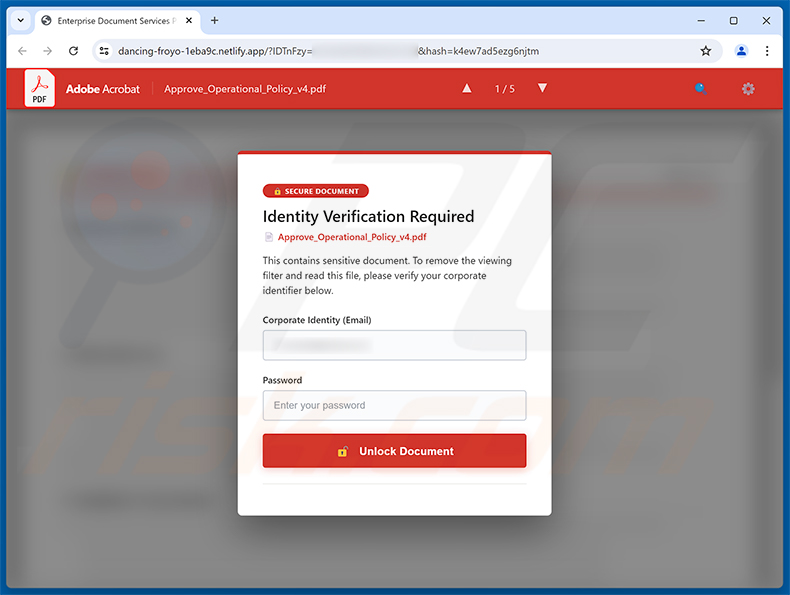 Revised Invoice E-Mail-Betrug Phishing-Seite