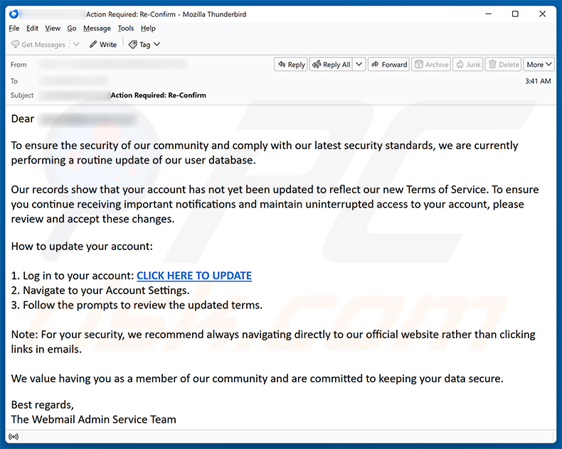 Routine Update Of User Database E-Mail-Spam-Kampagne