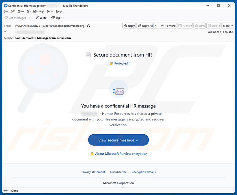 Secure Document From HR E-Mail-Spam-Kampagne