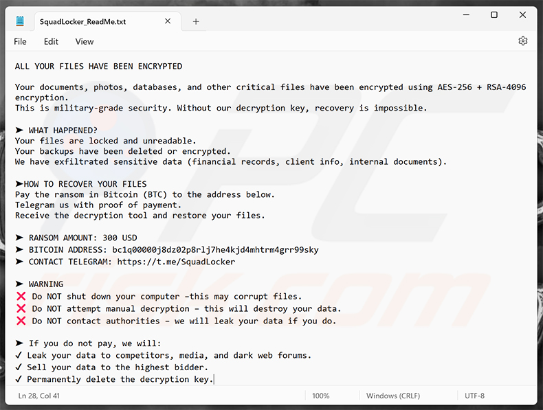 SquadLocker-Ransomware-Lösegeldforderung (SquadLocker_ReadMe.txt)