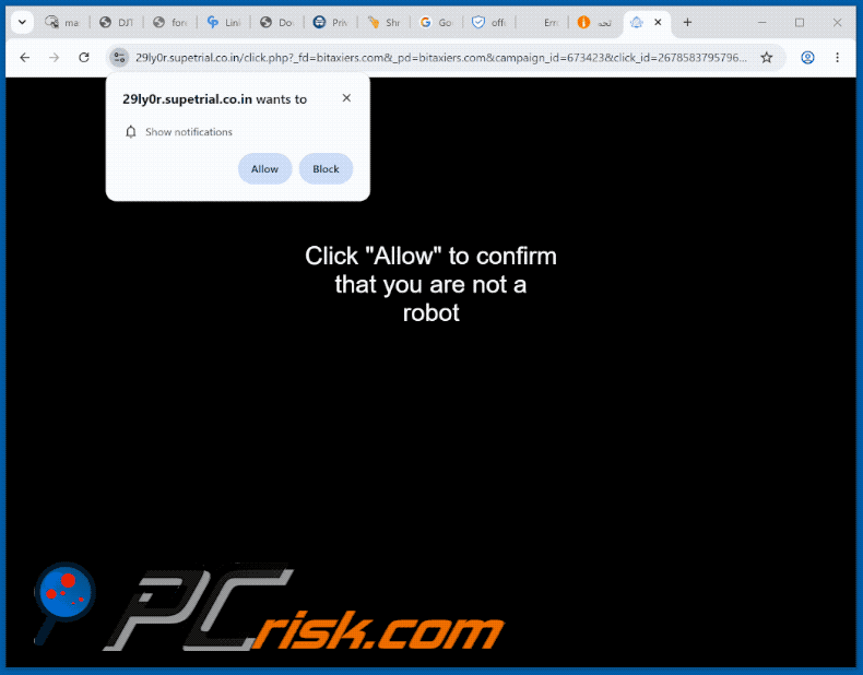 Erscheinungsbild der supetrial[.]co.in Website (GIF)