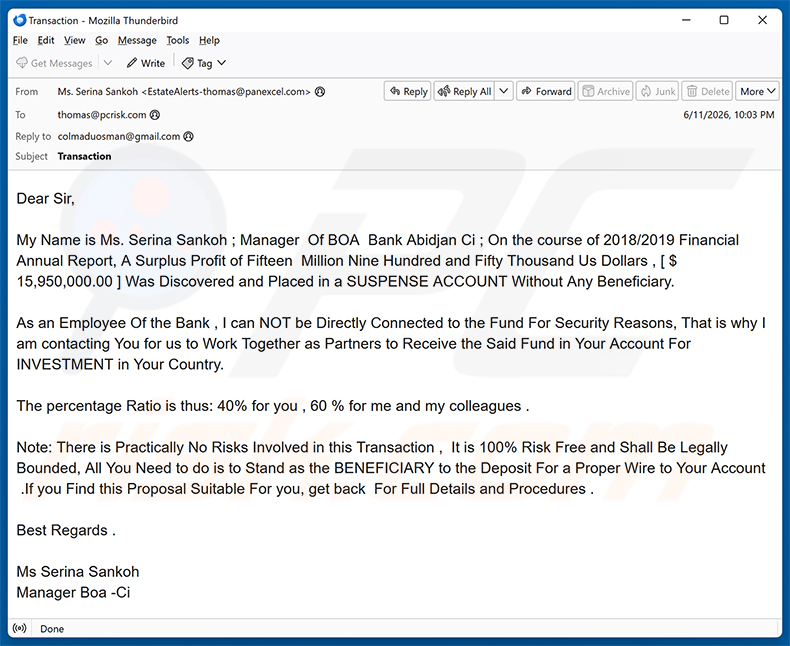 Surplus Profit E-Mail-Betrug Spam-Kampagne