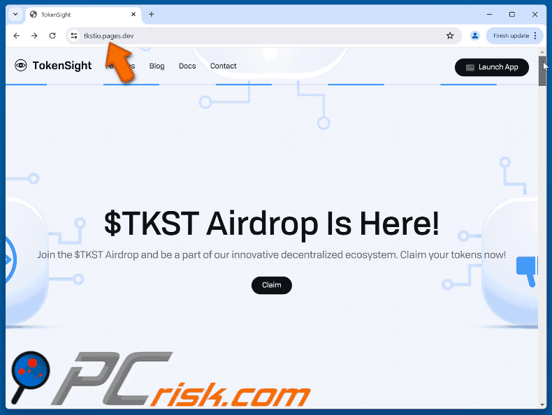 Erscheinungsbild des TokenSight ($TKST) Airdrop Scam (GIF)