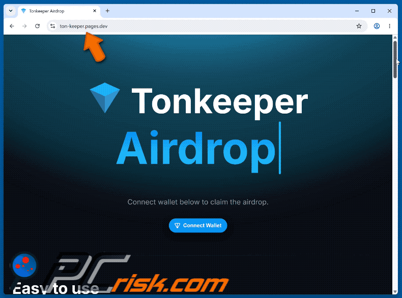 Erscheinungsbild des Tonkeeper Airdrop Betrug (ton-keeper.pages[.]dev) (GIF)