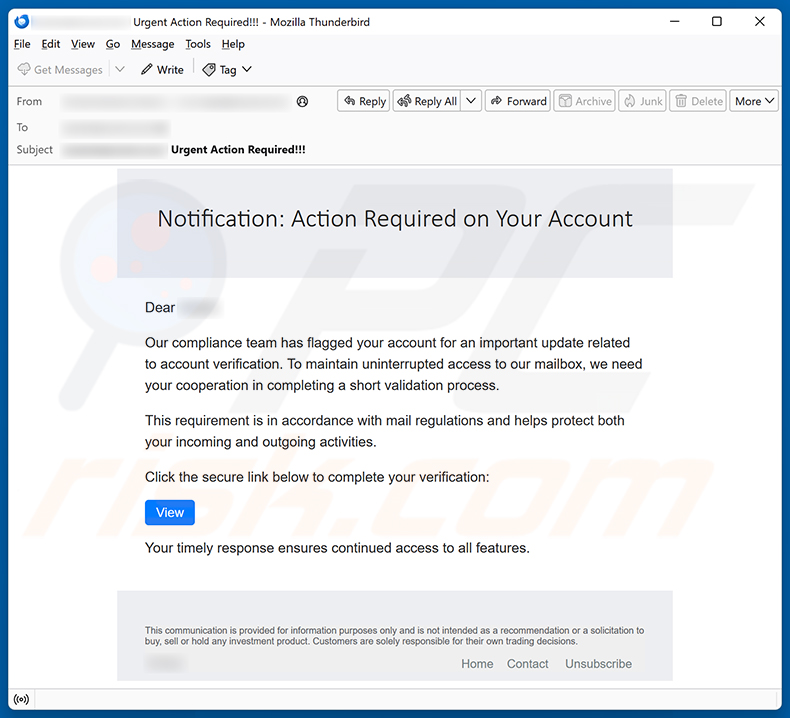 Update Related To Account Verification E-Mail-Spam-Kampagne