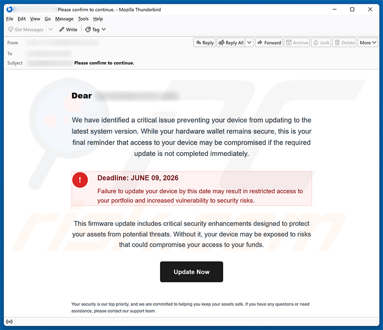 Update Your Hardware Wallet E-Mail-Spam-Kampagne