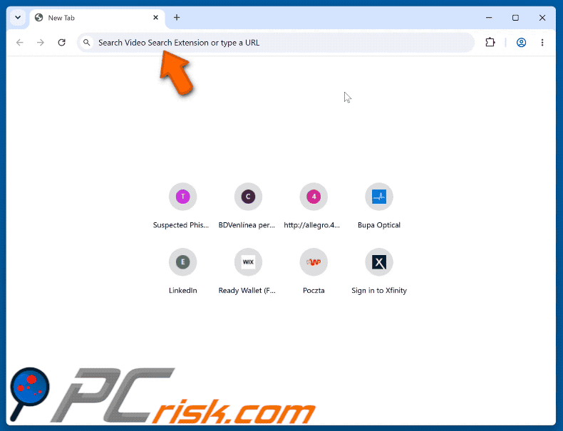 Video Search Extension (myvideolibrary.info) Browserentführer leitet auf Bing weiter (GIF)