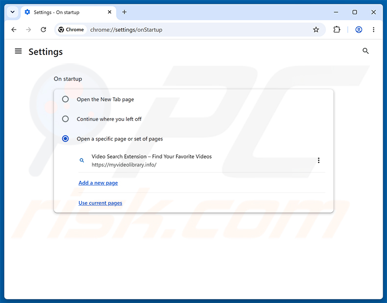 Entfernen von Video Search Extension (myvideolibrary.info) aus der Google Chrome-Startseite