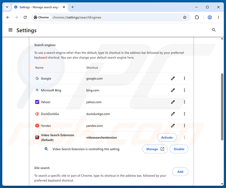 Entfernen von Video Search Extension (myvideolibrary.info) aus der Google Chrome-Standardsuchmaschine