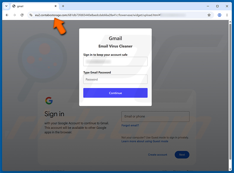 Virus Found In Your Mailbox Phishing-Seite