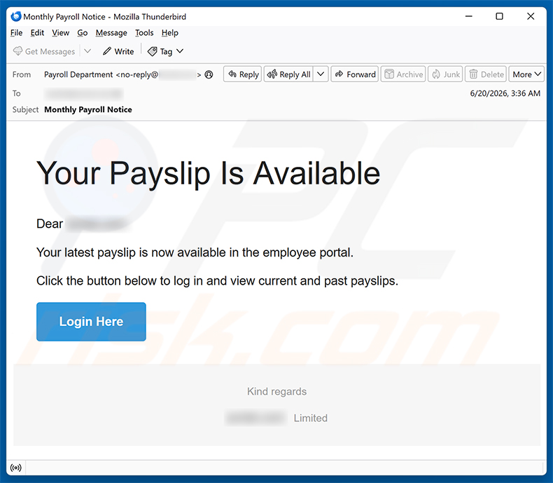 Your Payslip Is Available E-Mail-Spam-Kampagne