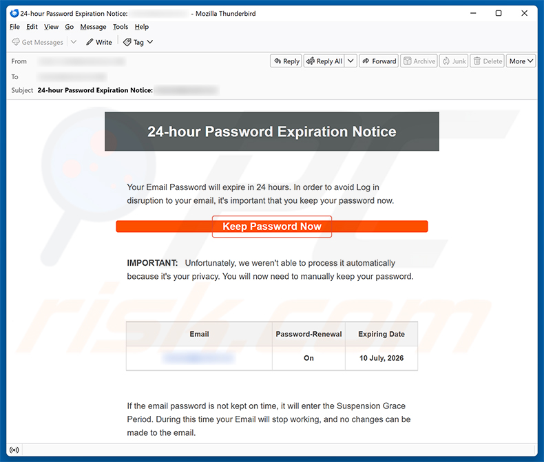 24-Hour Password Expiration Notice E-Mail-Spam-Kampagne