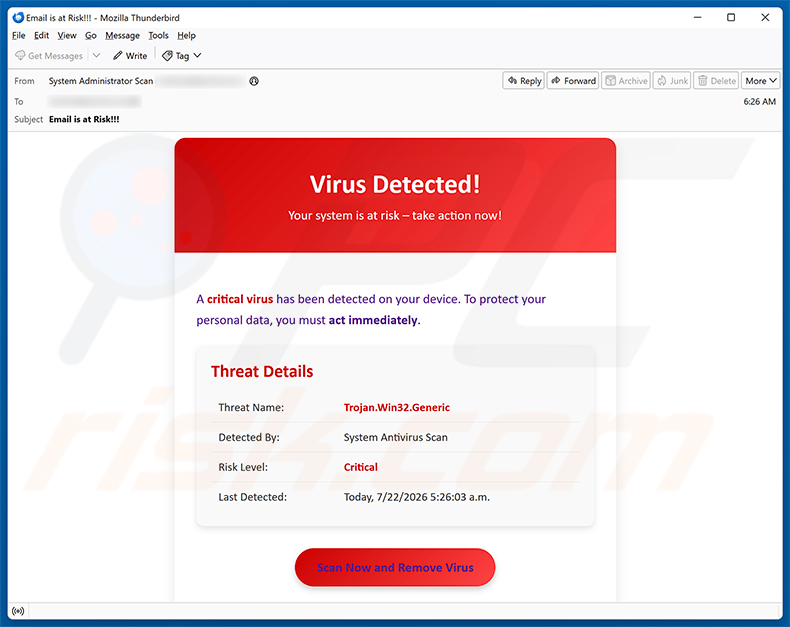 A Critical Virus Has Been Detected On Your Device E-Mail-Betrug Spam-Kampagne