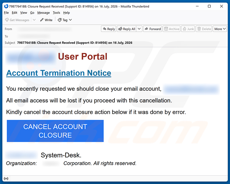 Account Termination Notice E-Mail-Spam-Kampagne