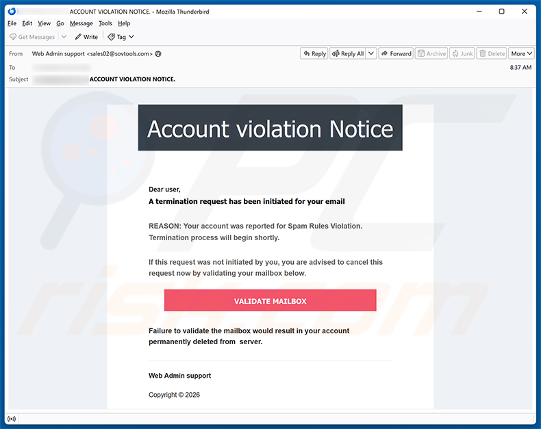 Account Violation Notice E-Mail-Spam-Kampagne