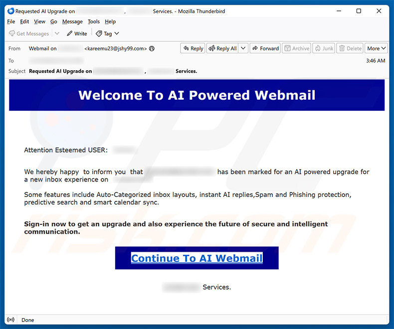 AI Powered Webmail Scam E-Mail-Spam-Kampagne