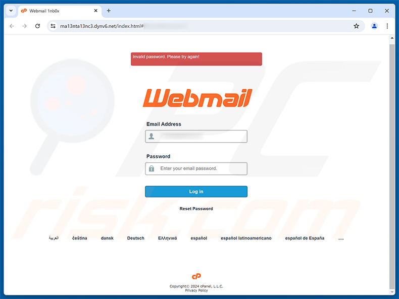 AI Powered Webmail Scam Phishing-Seite