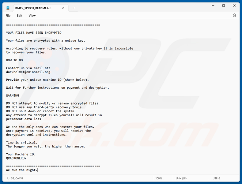 BL4CK SP1D3R-Ransomware-Lösegeldforderung (BL4CK_SP1D3R_README.txt)