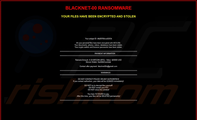 Desktop-Hintergrundbild der BLACKNET-Ransomware