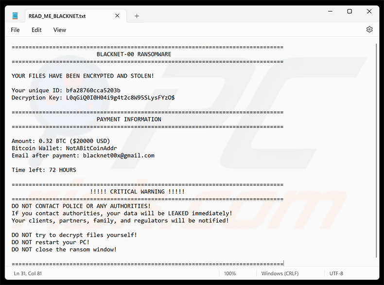 Lösegeldforderung der BLACKNET-Ransomware (READ_ME_BLACKNET.txt)