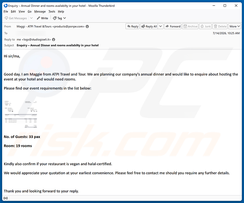 Company's Annual Dinner E-Mail-Spam-Kampagne