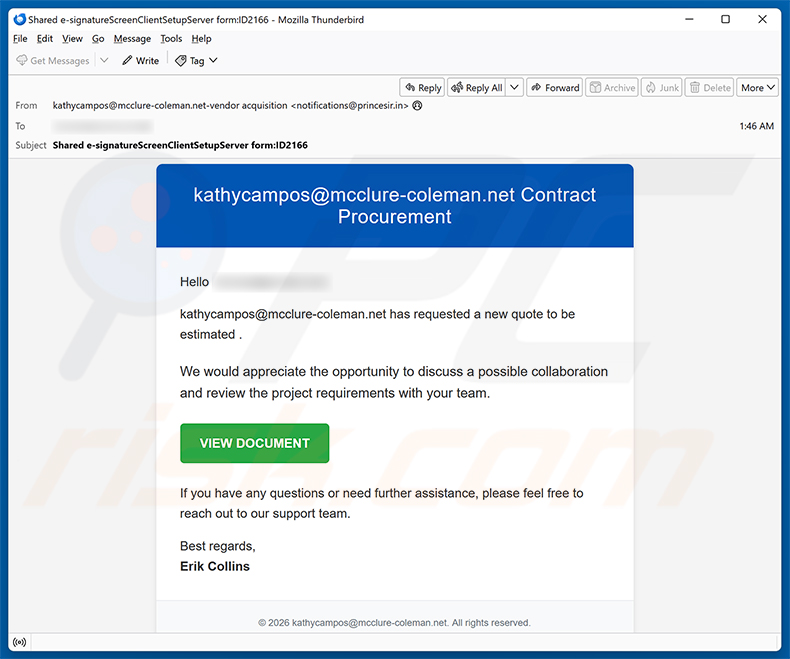 Contract Procurement Email Virus E-Mail-Spam-Kampagne