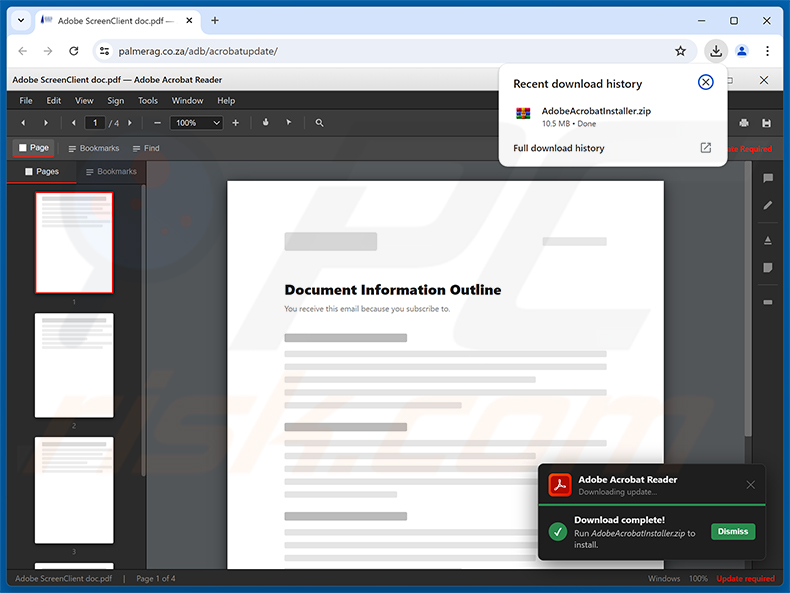 Bösartige Website, die durch die Contract Procurement Email Virus-Spam-Kampagne beworben wird