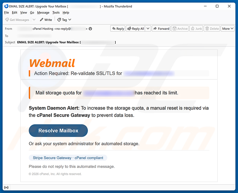 cPanel - Re-validate SSL/TLS E-Mail-Spam-Kampagne