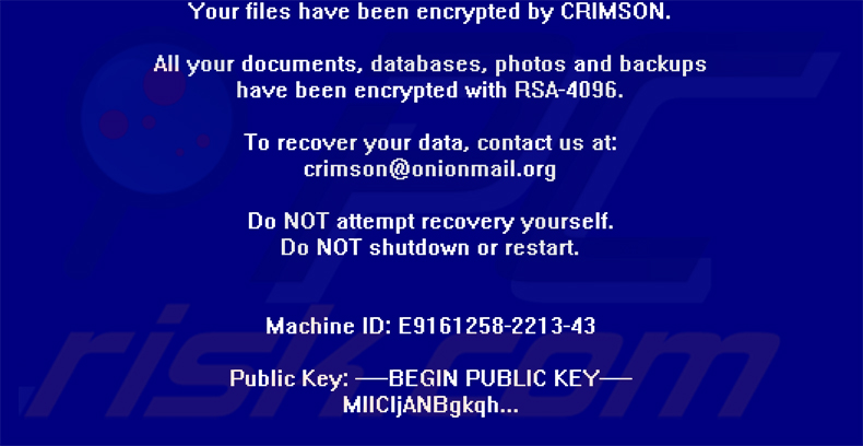 CRIMSON-Ransomware-Lösegeldforderung (Vollbildnachricht)