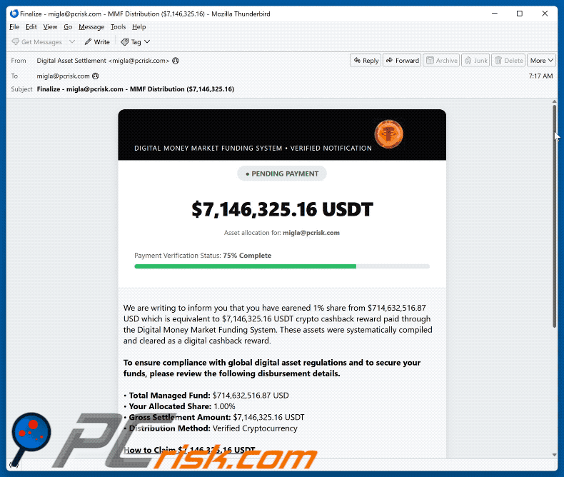 Crypto Cashback Reward E-Mail-Betrug (GIF)