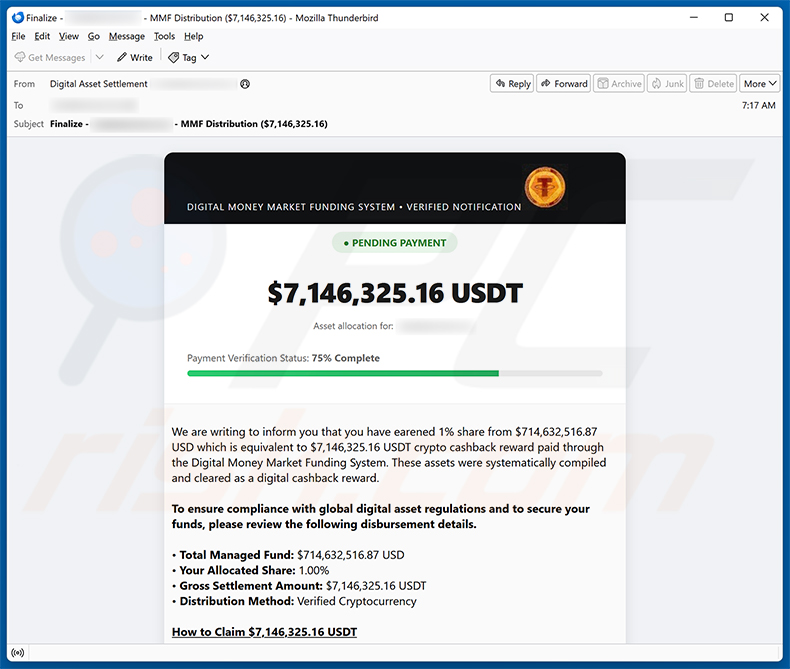 Crypto Cashback Reward E-Mail-Spam-Kampagne