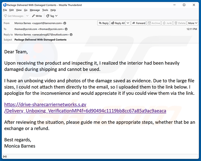 Damaged Package Email Virus E-Mail-Spam-Kampagne