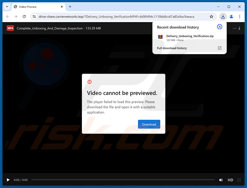 Bösartige Website, die durch die Spam-Kampagne Damaged Package Email Virus beworben wird