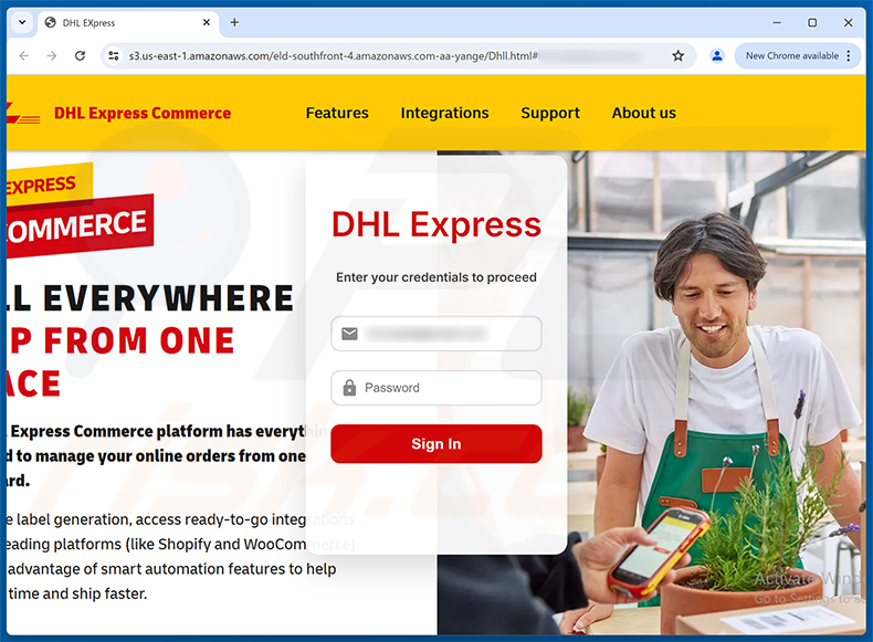 Phishing-Seite von DHL Express Shipment Update