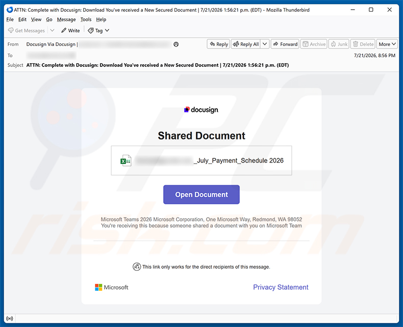 DocuSign - Shared Document Email Virus Spam-Kampagne