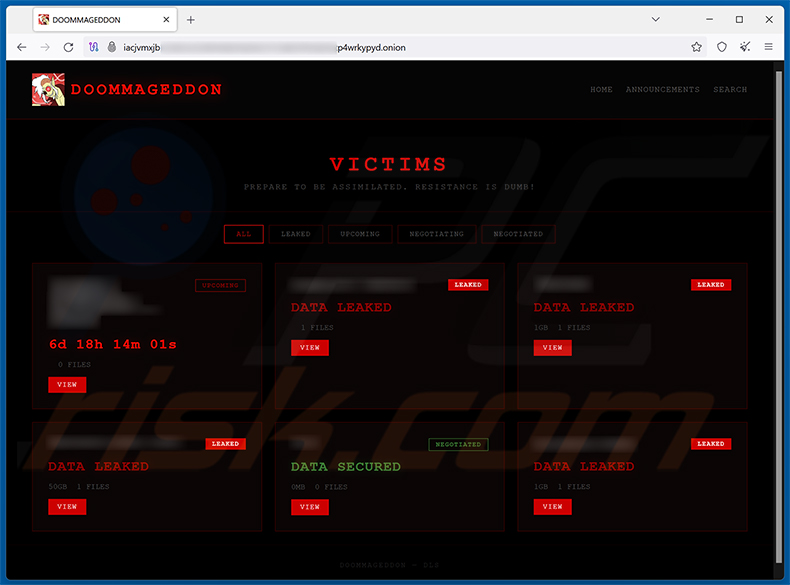 Doommageddon-Ransomware-Datenleck-Seite