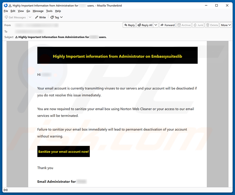 Email Account Is Currently Transmitting Viruses Betrug - Spam-Kampagne per E-Mail