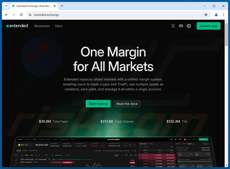 Echte Website von Extended ($EXT) Allocation Betrug (extended.exchange)