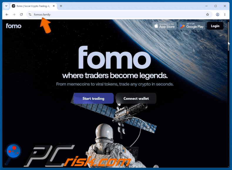 Erscheinungsbild des Betrugs mit gefälschter Fomo-Trading-Plattform (GIF)