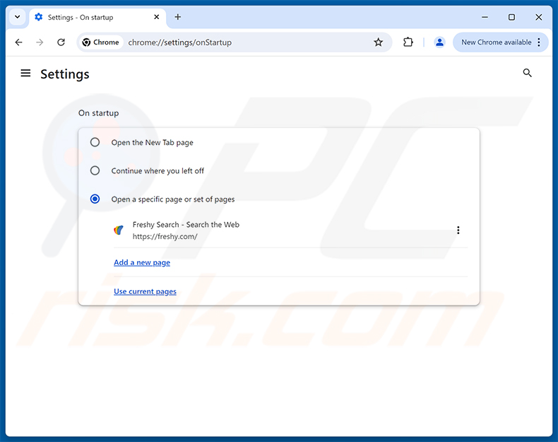 Entfernen von Freshy Search (freshy.com) aus der Google Chrome Startseite