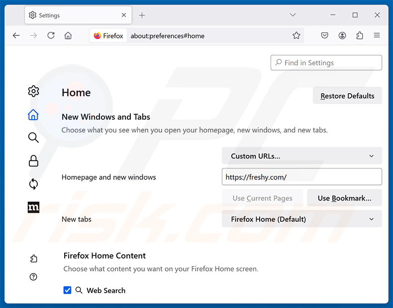 Entfernen von Freshy Search (freshy.com) aus der Mozilla Firefox Startseite